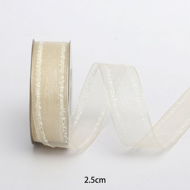 Nvzi Cinta decorativa, cinta color champán para ramos, 1 rollo de poliéster de 2,5 cm x 9,14 m, ideal para decoración floral y envoltura de regalos. Cinta para envolver ramos.