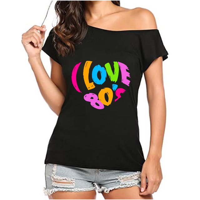 ICHUANYI Clearance Fashion Woman Causal Cold Shoulder Printing Blouse Short Sleeve T-Shirt Summer Tops(Black, XXL) ICHUANYI WER2023081006359