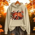 thumbnail image 2 of HCYSFG Womens Halloween Hoodies Pumpkin Floral Leaf Print Long Sleeve Hooded Sweatshirt Banded Relaxed Fit Casual Pullover Top, 2 of 5