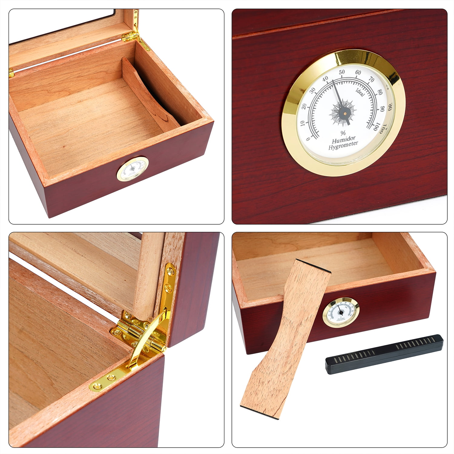 Jansfuren Cigar Humidor, Glass Top Handcrafted Cedar Humidor, Desktop Humidifier Storage Box with Hygrometer for 25-50 Cigars, Handcrafted Rosewood Finish, Gift for Men