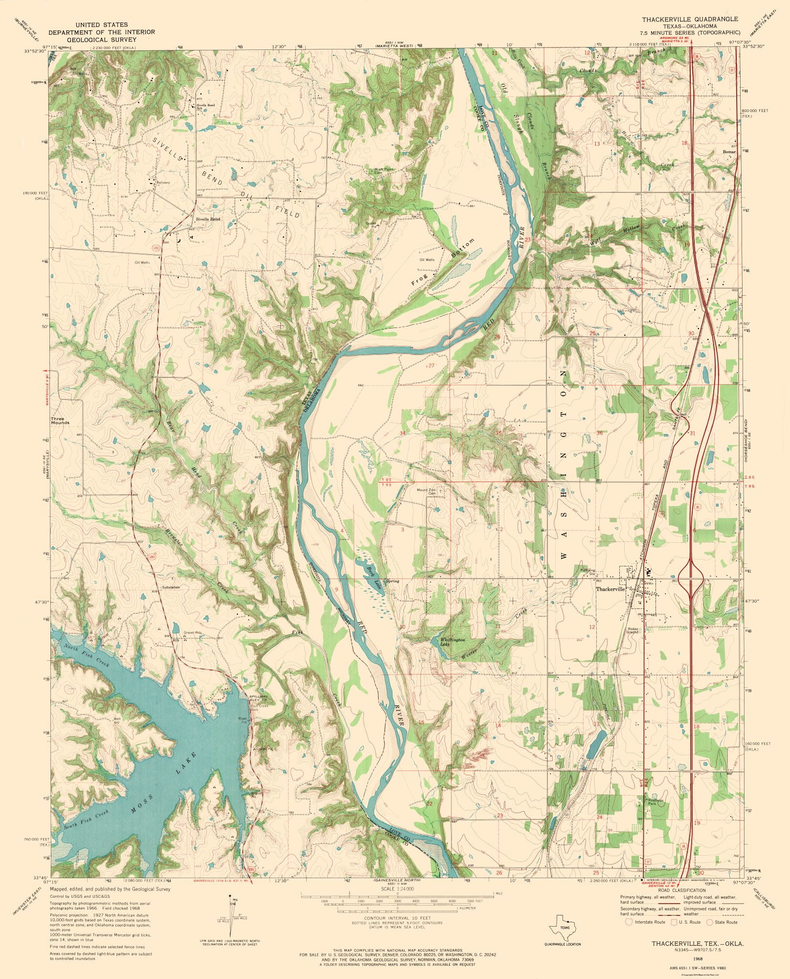 Thackerville Texas Oklahoma Quad USGS 1968 23 x 28.48