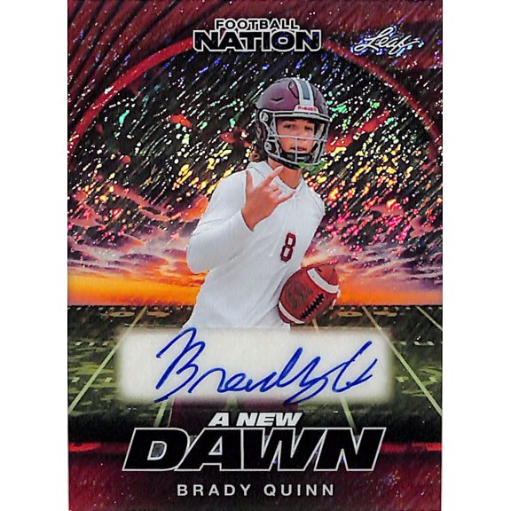 Collectible 2025 Leaf Football Nation A New Dawn Brady Quinn Auto Trading Card Orange Shimmer /4 Rookie #NA-BQ1 Autographed Football Trading Card