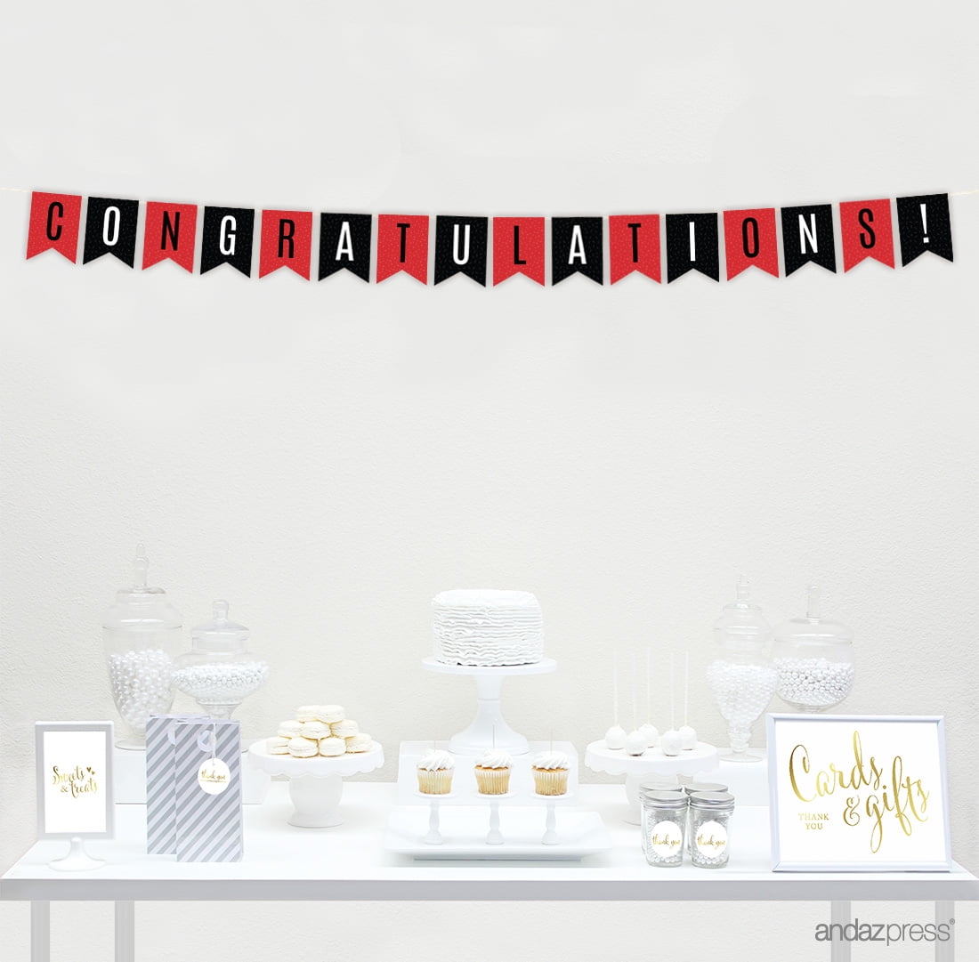 Signature Black, White, Red, Hanging Pennant Banner, Congratulations ...