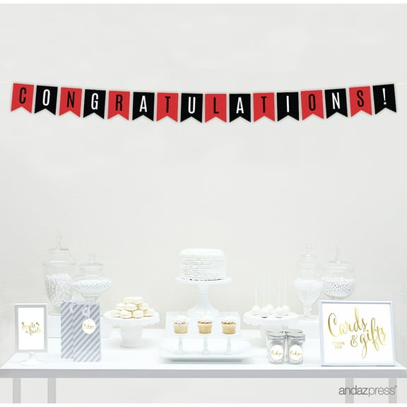 Signature Black, White, Red, Hanging Pennant Banner, Congratulations!