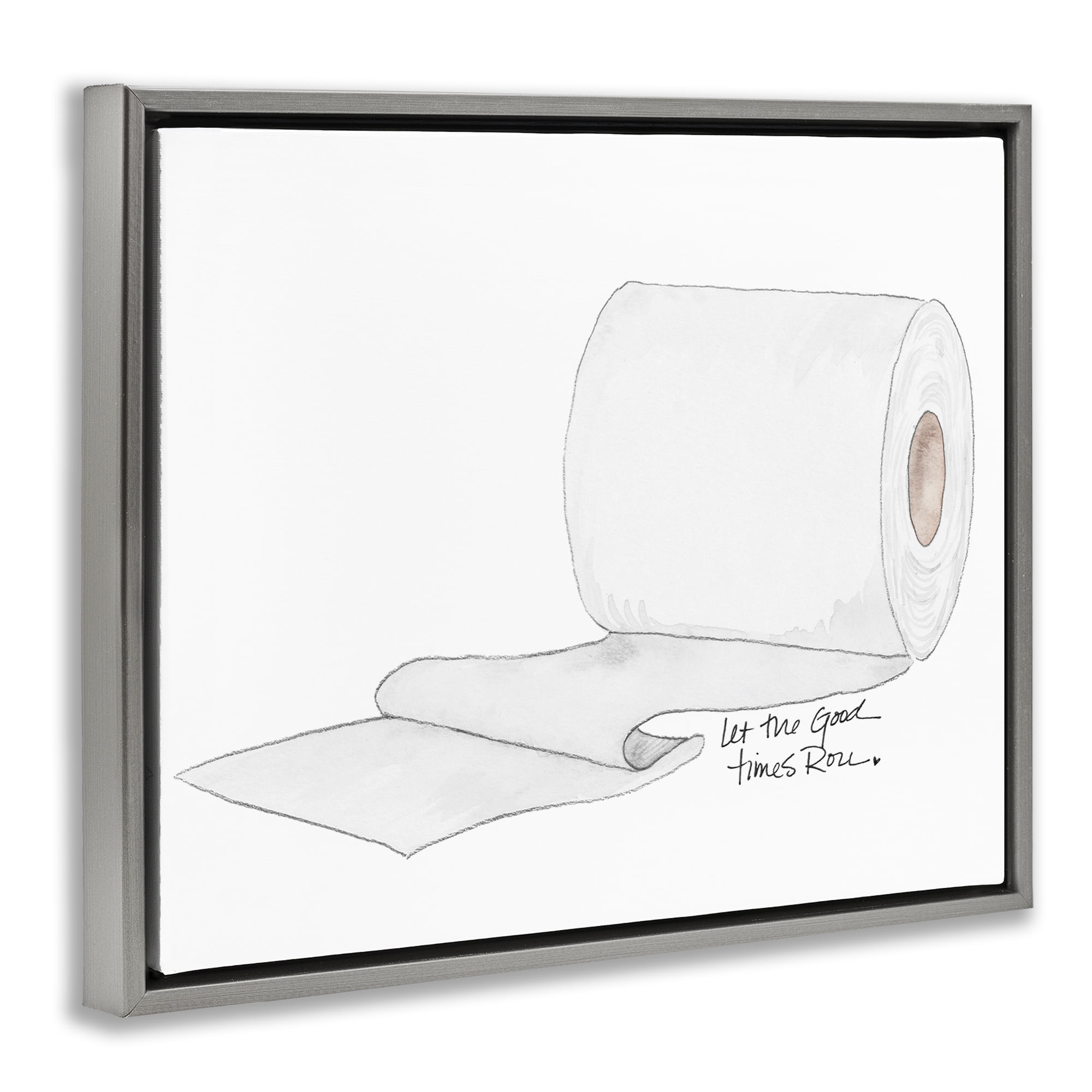 Stupell Industries Good Times Roll Toilet Paper Gray Framed Floater Canvas Wall Art, design by Nola James