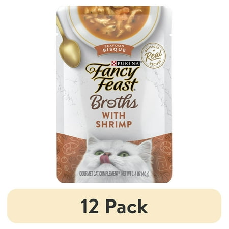 (12 pack) Purina Fancy Feast Broths Kitten Food Wet Cat Food Shrimp Seafood Bisque 1.4 oz Tub