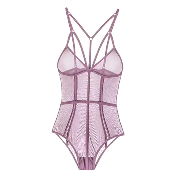 Lencería De Encaje Mujer Ropa De Dormir Semi Transparente De Verano Sin Mangas Picardías Atractivas Cuello V Correa De Hombro METRO Soledad Ropa interior de encaje de una sola pieza