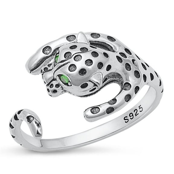 Simulated Emerald Wholesale Cheetah Ring .925 Sterling Silver Band Green CZ Female Size 6