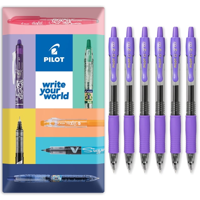 Pilot Stylos à Bille Roulante à Encre Gel Rétractables G-2 - Pointe 0,7 mm - Ensemble Portefeuille de 6 - Encre Violette