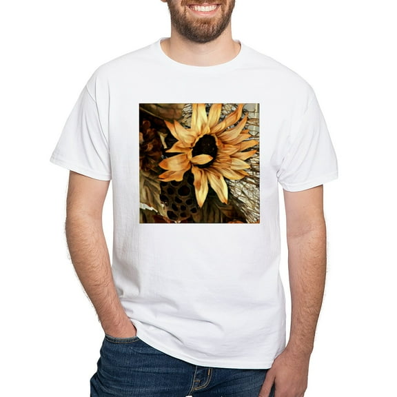 CafePress - Sunflower T Shirt - Men's White Classic Cotton T-Shirts