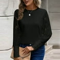 thumbnail image 4 of Olyvenn Womens Long Sleeve Shirts Lace Top Dressy Business Casual Blouses Spring Fashion Outfits Clothes Waffle Puff Sleeve Tops Black 6, 4 of 9