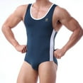 thumbnail image 5 of Wyobmus Men's Sleeveless Bodysuit Color Blocked One Piece Swimsuit Breathable High Stretch Athletic Jumpsuit Romper Navy, 5 of 8