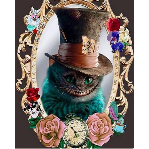 Cheshire Cat DIY Diamond Painting Disney Alice In Wonderland full drill Diamond Embroidery Cross Stitch handmade Kit home decorround 24x30cm Gao Jinjia LED