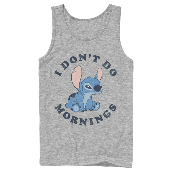 Men's Lilo & Stitch I Don't Do Mornings Stitch Distressed  Tank Top Athletic Heather Medium
