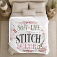 thumbnail image 5 of Soft Life Stitch Club Quote with Sewing Tools, Vintage Craft Style for Makers, Floral Needlework Motif and Birthday Gift, Cozy Flannel Blanket for Craft Room and Bedroom, Home Decor, 5 of 9