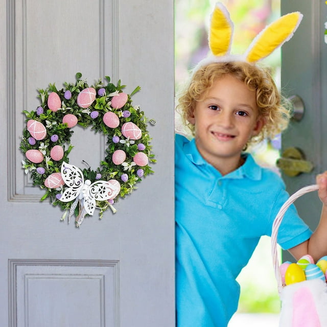 Xihbxyly Corona de Pascua, Decoración Acrílica Artesanal, Diseño Festivo de Huevo y Flor de Pascua, Decoración para Puerta de Entrada, Uso Interior y Exterior, Tamaño 25 Cm, Perfecta para Celebracion