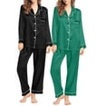 thumbnail image 3 of Gkeoshab Pajamas for Women Set Silk Pajamas for Men Lady's Autumn Pajamas Long Sleeve Shirt Set Solid Color Casual Small Lapel Cardigan Wear Sleepdress, 3 of 3