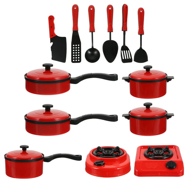 13 piezas de juguetes de cocina de imitación de plástico para niños (rojo)