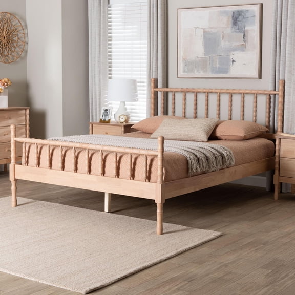 Baxton Studio Laurent Mid-Century Platform Bed, Queen, Beech Brown