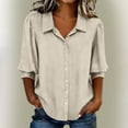 thumbnail image 2 of KyCheLot Women's Button down Shirts Fall 3/4 Sleeve Lapel Neck Solid Color Shirts Casual Comfy Business Shirts, 2 of 5
