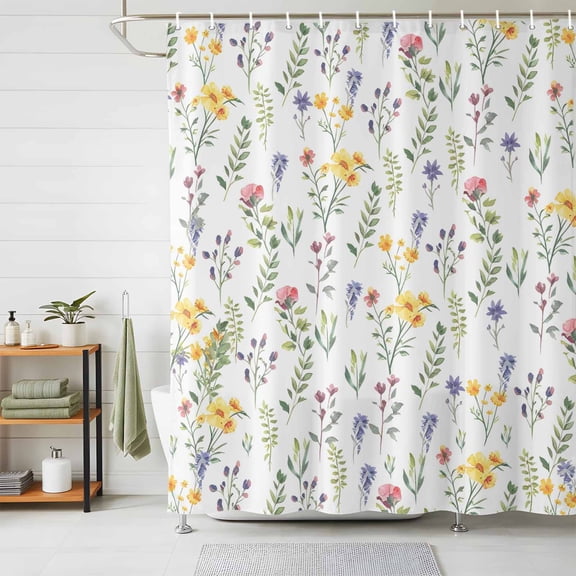 Shower Curtain Wildflowers Leavs Shower Curtains for Bathroom Decor, Waterproof Polyester Shower Curtain Set with Hooks, Small Stall Size 36" x 72" Floral Plant