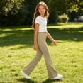 thumbnail image 4 of BXJX Girls Flare Pants, Casual Elastic Waist School Stretch Kids Yoga Pants Khaki Size 14-15 T, 4 of 8