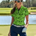 thumbnail image 3 of COEQINE Women 1/4 Zip Golf Shirts Moisture Wicking Short Sleeve Golf Tops V Neck Workout Quick Dry Fit Polo Shirts Golf Ball Club and Car Print Lightweight Tennis Activewear, L, 3 of 7