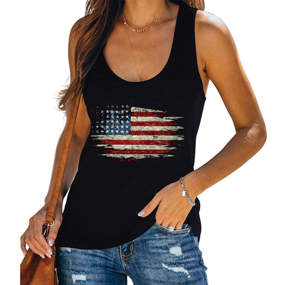 QLEICOM Womens 4th of July Tops Independence Day Popular American Flag ...