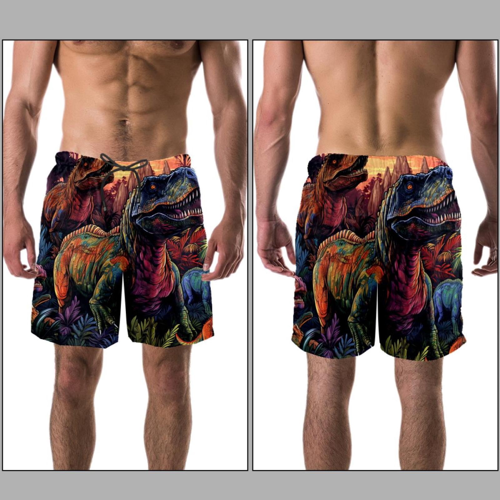 luoweisi Men's Beach Shorts Quick Dry Swim Trunks with Mesh Lining Cartoon Dinosaur 2XL
