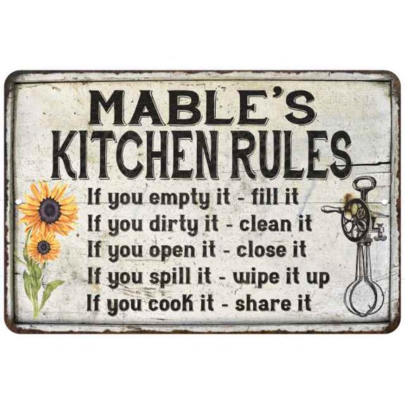 Mable's Kitchen Rules Chic Sign Vintage Decor 8x12 Metal Sign 108120032411