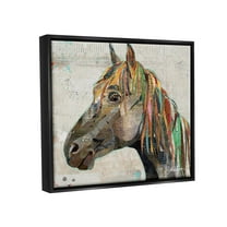 Stupell Industries Farm Horse Animal Portrait Varied Script Words Collage Graphic Art Jet Black Floating Framed Canvas Print Wall Art, Design by Traci Anderson