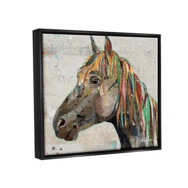 Stupell Industries Farm Horse Animal Portrait Varied Script Words Collage Graphic Art Jet Black Floating Framed Canvas Print Wall Art, Design by Traci Anderson