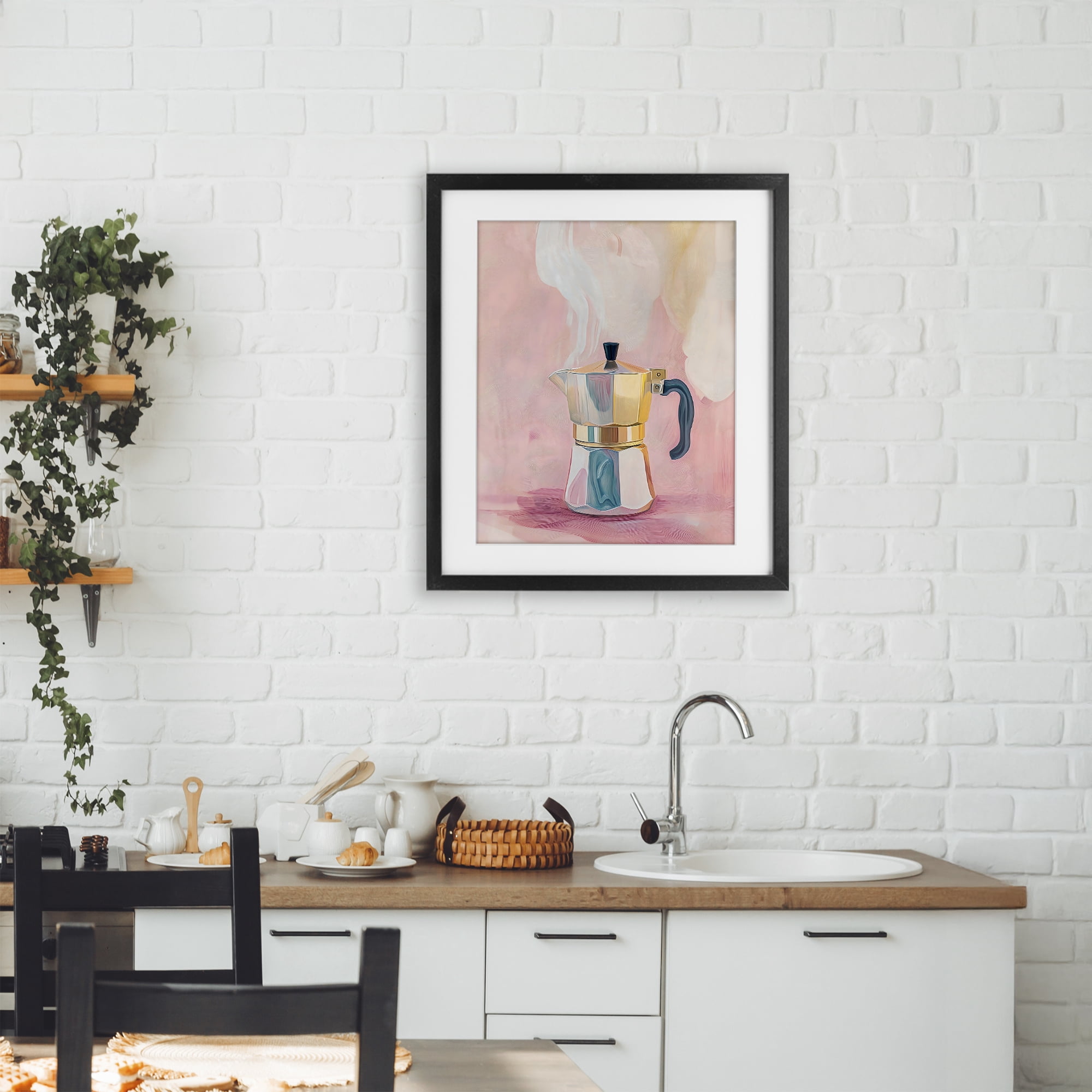 Stupell Industries Vintage Coffee Maker on Pink Black Framed Print Under Glass, design by The Prints Vibe
