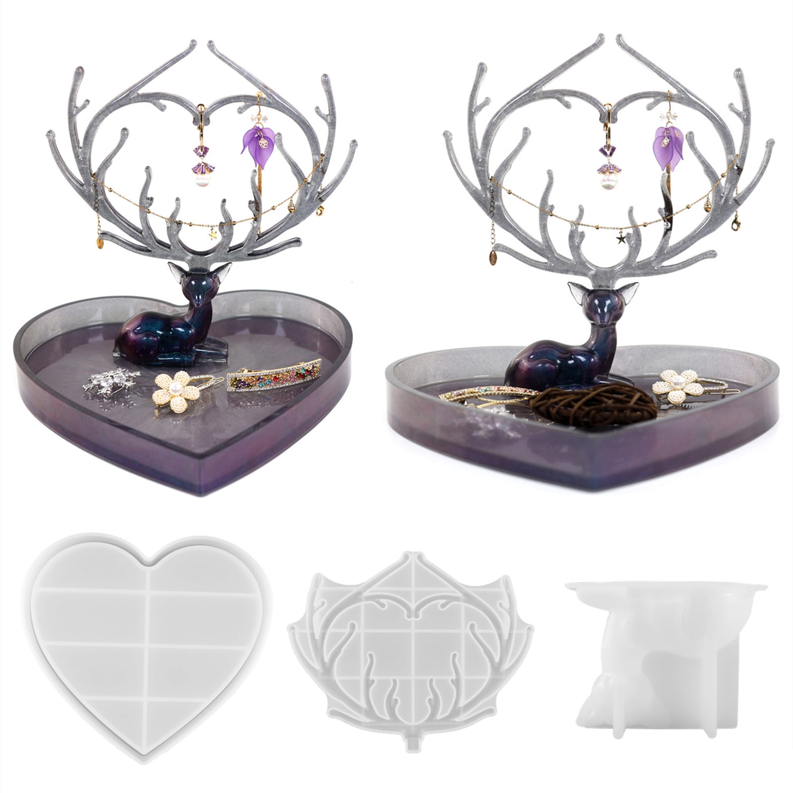 BQBQERT Silicone Resin Mold Epoxy Mold Deer Makeup Jewelry Display Tray Storage Box Mold for Resin Casting
