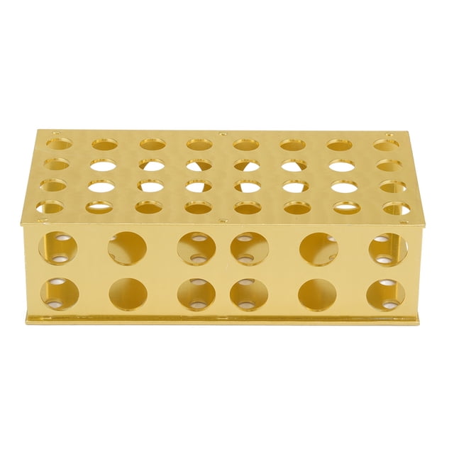 Soporte para tubos de ensayo de aluminio dorado con orificio de 8 x 12,3 x 18 x 30 mm para laboratorio