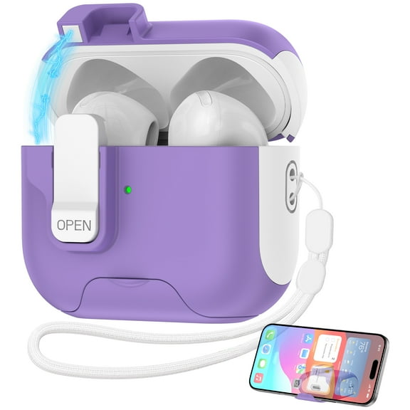 HopePow Compatible With AirPods 4nd Generation Case Cover Cute Magnetic Lid with Phone Stand Lock& Strap Compatible with AirPods 4 Headphone Case,Purple