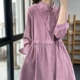 thumbnail image 6 of qolati Women's Casual Spring Denim Dress Puff Sleeve Elastic Waist Button Down Maxi Long Shirt Dress Plus Size Flowy A Line Jean Dress, 6 of 7