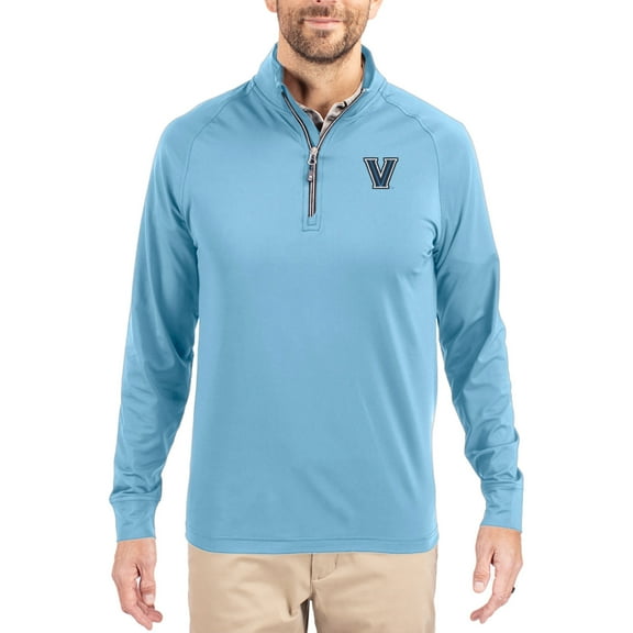 Men's Cutter & Buck Powder Blue Villanova Wildcats Adapt Eco Knit Stretch Recycled Quarter-Zip Pullover