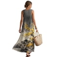 thumbnail image 2 of Xoenoiee Yellow Floral Rock Ink-Wash Print Women's 2026 Summer Casual Crewneck Boho Maxi Dress, Ankle-Length Sleeveless Sundress with Pocket, Cotton Linen Loose Fit Tank Dress Resort Wear, Size S, 2 of 7