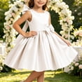 thumbnail image 5 of Girls Satin Mini Princess Dresses Trendy Sleeveless Ruched A Line Bow Detail Gown for Wedding Birthday Party Pageant Holiday Ceremony White 7-8 Years, 5 of 6