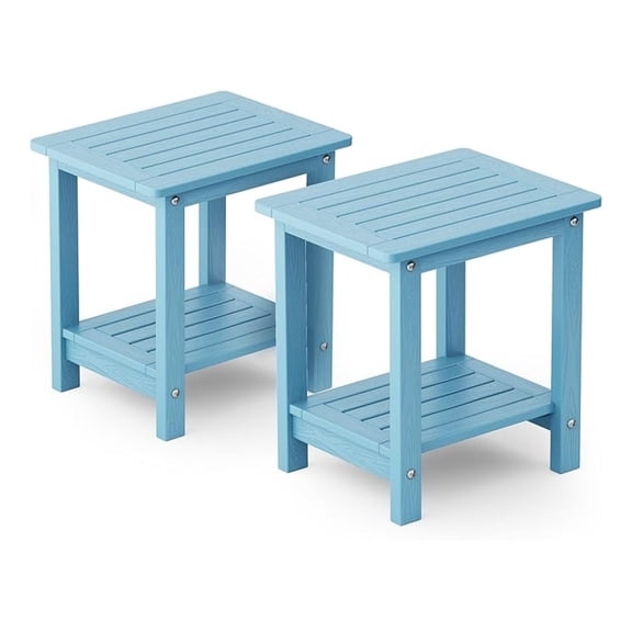 Outdoor Side Table for Patio: 16" HIPS Weather - Resistant Adirondack Tables Set of 2 - Small Square End Tables for Backyard Pool Porch Balcony - Indoor Outdoor Double Layer Table Blue