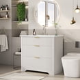 thumbnail image 1 of Modern Fluted Bathroom Vanity with Basin – Freestanding Bath Cabinet, 2 Drawers & Turn over-Down Drawer, Easy to Assemble & Clean, Single Basin Vanity Set, Walnut, 30 Inches, 1 of 9
