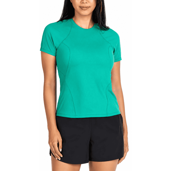 Spyder Active Womens UPF 50  Ribbed Short Sleeve Tee Shirt (Green, X-Large)