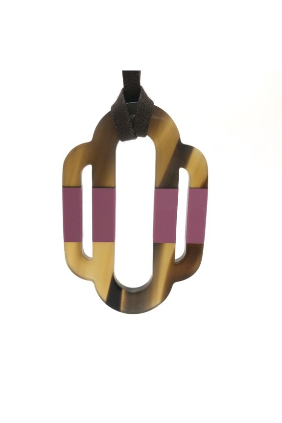 Pre-Owned HERMES Plate Attourage Necklace in Buffalo Horn, Brown, Women's