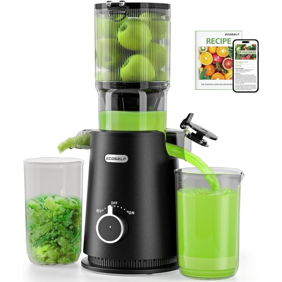 Cold Press Juicer - Wide Mouth Feed Chute with Self Feeding & Hands-Free Design - Juice Extractor Machine for Fruits and Leafy Greens - Juicer Machines High Juice Yield & Easy to Clean