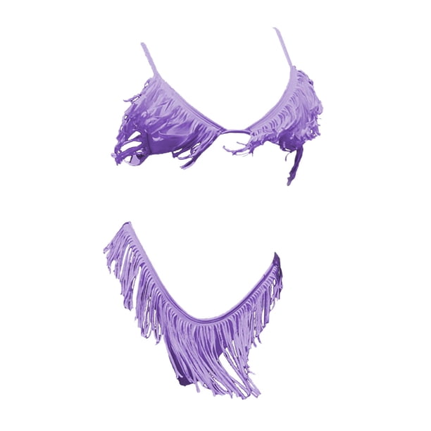 Conjunto de bikini para mujer con tirantes y copa acolchada, tanga, traje de baño, ropa de playa Morado XL