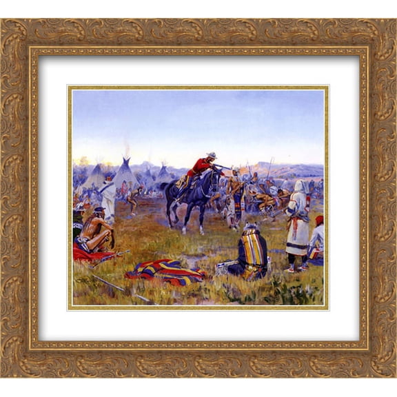 Frederic Remington 2x Matted 22x20 Gold Ornate Framed Art Print 'Single Handed'