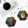 thumbnail image 4 of Fuzoiu Colorful Owl Forest Print Leather Coasters Set,Drink Coasters Set of 4,for Tabletop Protection, Durable PVC Coasters,Home Décor and Housewarming Gift-Hexagon, 4 of 6
