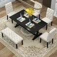 thumbnail image 2 of Euroco 6-Piece Dining Table Set for 6,Farmhouse Dining Table Set with 4 Upholstered Chairs, Bench and Wood Table,Kitchen Table Set for Dining Room,Living Room,Espresso, 2 of 8
