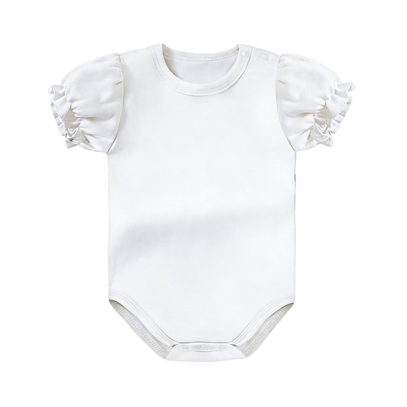 Fesfesfes Baby Toddler Girls Boys Summer Puff Sleeve Cotton Bodysuit, Solid Color Round Neck Cute Romper Outfit for Daily Play Wear Kids 3-24 Months Old.